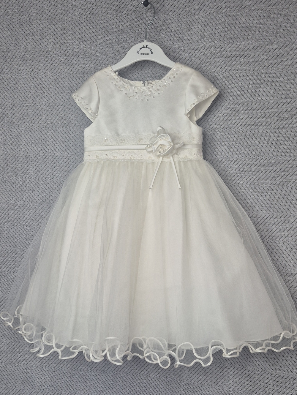 NWT Sarah Louise 2Y Ivory Bridal Flower Girl Beaded Rosette Tulle Formal Dress